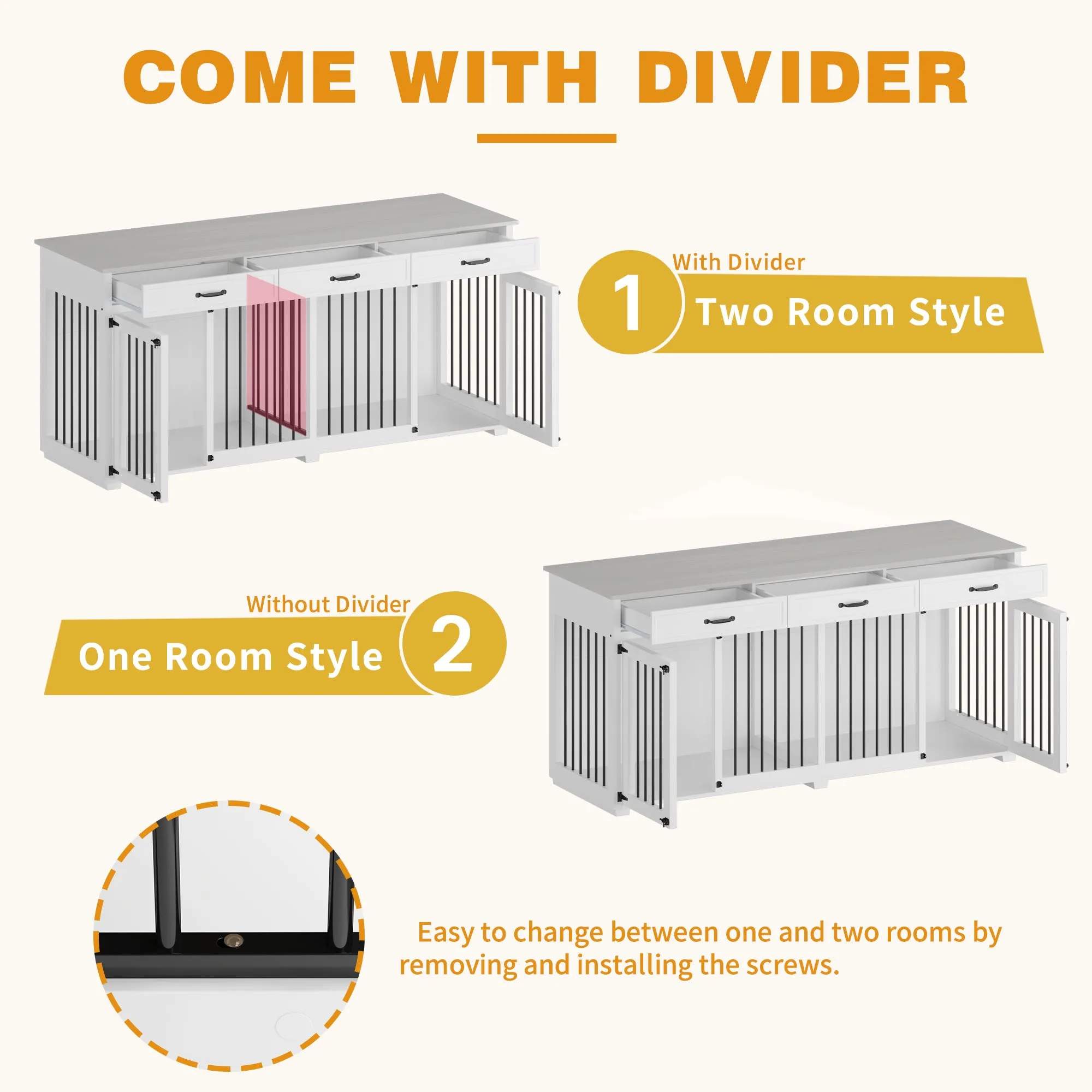 3-Drawer 2-Door Dog Crate with Divider