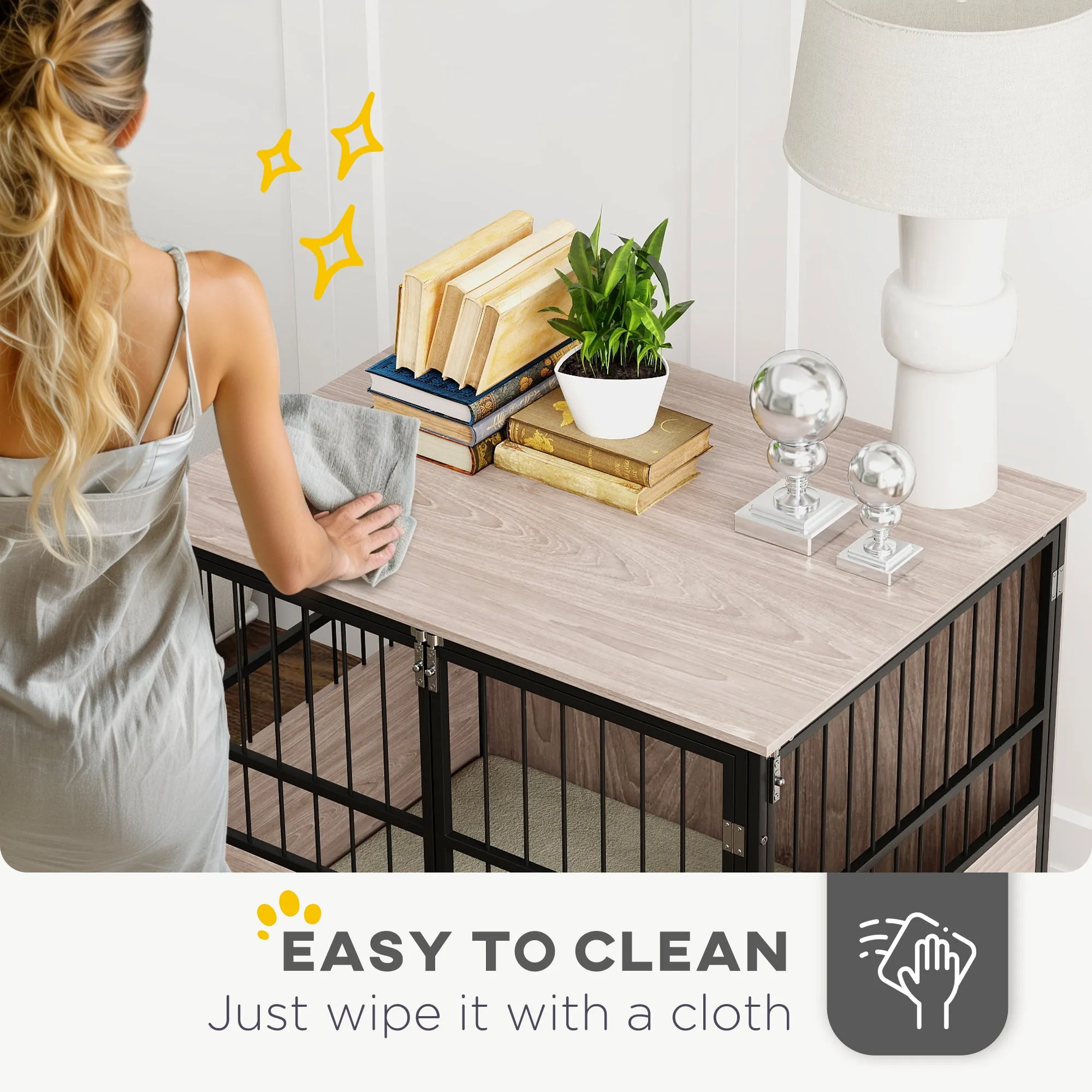 PawHut 80cm Dog Crate Furniture Dog Cage End Table Indoor w/ Doors, Cushion